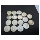 Seventeen 40% Silver Kennedy Half Dollars