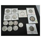 Fifteen Mixed Full Date Silver Standing Liberty Quarters