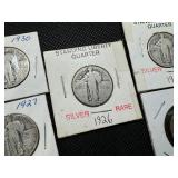 Fifteen Mixed Full Date Silver Standing Liberty Quarters