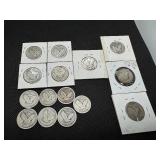 Fifteen Mixed Full Date Silver Standing Liberty Quarters