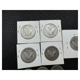 Fifteen Mixed Full Date Silver Standing Liberty Quarters