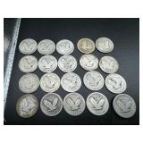 20 No Date Silver Standing Liberty Quarters (melt value approx. $6.00/coin)
