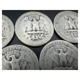 Five Silver Washington Quarters all 1930s
