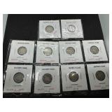 Ten Mixed Date Barber Dimes