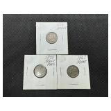 Three 3 Cent Nickels 1866, 1867, and 1870  Nice Quality Coins!