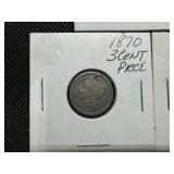 Three 3 Cent Nickels 1866, 1867, and 1870  Nice Quality Coins!