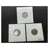 Three 3 Cent Nickels 1866, 1867, and 1870  Nice Quality Coins!