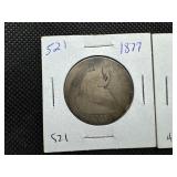 Three Seated Liberty Half Dollars: 1861; 1875, and 1877