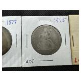 Three Seated Liberty Half Dollars: 1861; 1875, and 1877