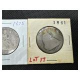 Three Seated Liberty Half Dollars: 1861; 1875, and 1877