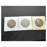 Three Seated Liberty Half Dollars: 1861; 1875, and 1877