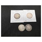 Four Seated Liberty Quarters: 1854, 1876, (2) 1876s, and 1877