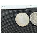 Four Seated Liberty Quarters: 1854, 1876, (2) 1876s, and 1877