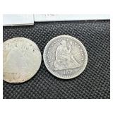 Four Seated Liberty Quarters: 1854, 1876, (2) 1876s, and 1877