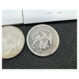 Four Seated Liberty Quarters: 1854, 1876, (2) 1876s, and 1877