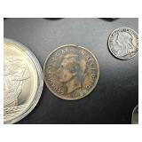 Six Good Quality Foreign Coins: 1900 GB 6 Pence, 1942 and 1943 Australia Kangaroo Large Cents, 1966 GB 2 Shilling "Florin", 1970 GB 50 Pence, and 2000 $5 Liberia Mayfower
