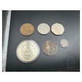 Six Good Quality Foreign Coins: 1900 GB 6 Pence, 1942 and 1943 Australia Kangaroo Large Cents, 1966 GB 2 Shilling "Florin", 1970 GB 50 Pence, and 2000 $5 Liberia Mayfower