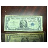 Five 1957 B Blue Seal Silver Certificates