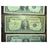 Five 1957 B Blue Seal Silver Certificates