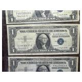 Five 1957 B Blue Seal Silver Certificates