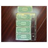 Five 1957 B Blue Seal Silver Certificates