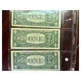 Five 1957 B Blue Seal Silver Certificates