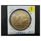 1896-S Gold Liberty Head $20.00 Double Eagle Coin (0.9675 Oz. of Gold) - marked MS60 when Purchased