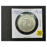 1945-D Walking Liberty Silver Half Dollar - Marked AU When Purchased