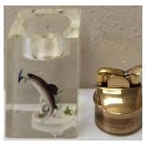 Vintage Table Lighter & Holder with a Clear Finish / Fishing Theme (View Photos)