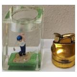 (1) Vintage Table Lighter - Set Inside a Base  (1) Clear Float Holder with a Golfer