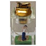 (1) Vintage Table Lighter - Set Inside a Base  (1) Clear Float Holder with a Golfer