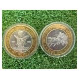 2 .999 Silver Limited Edition Ten Dollar Gaming Tokens