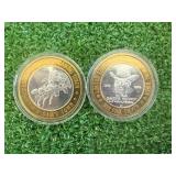 2 .999 Silver Limited Edition Ten Dollar Gaming Tokens