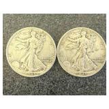2 1943 Walking Liberty Half Dollars