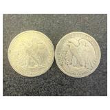 2 1943 Walking Liberty Half Dollars