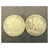 2 1942 Walking Liberty Half Dollars
