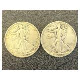 2 1944 Walking Liberty Half Dollars