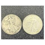 2 1939D Walking Liberty Half Dollars