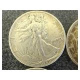 4 1942 Walking Liberty Half Dollars