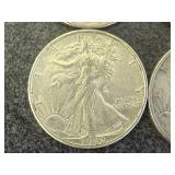 4 1942 Walking Liberty Half Dollars