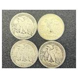 4 1943 Walking Liberty Half Dollars