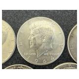 5 1964 Kennedy Half Dollars