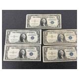 5 $1.00 Silver Certificates