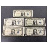 5 $1.00 Silver Certificates