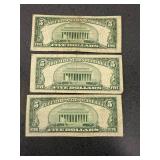 3 $5.00 Silver Certificates