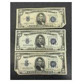 3 $5.00 Silver Certificates