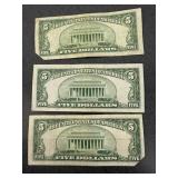 3 $5.00 Silver Certificates