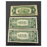 2 $1.00 & 1 $2.00 Silver Certificates
