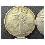 4 1942 Walking Liberty Half Dollars