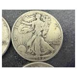 4 1942 Walking Liberty Half Dollars